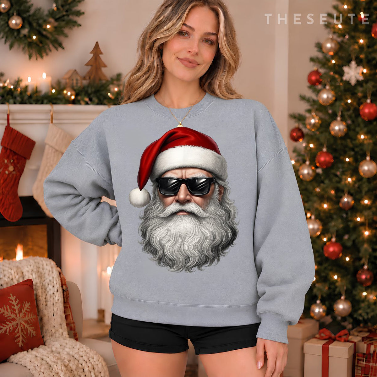 Santa Face Retro Sunglasses Funny Christmas Pajama Mens Boys Sweatshirt