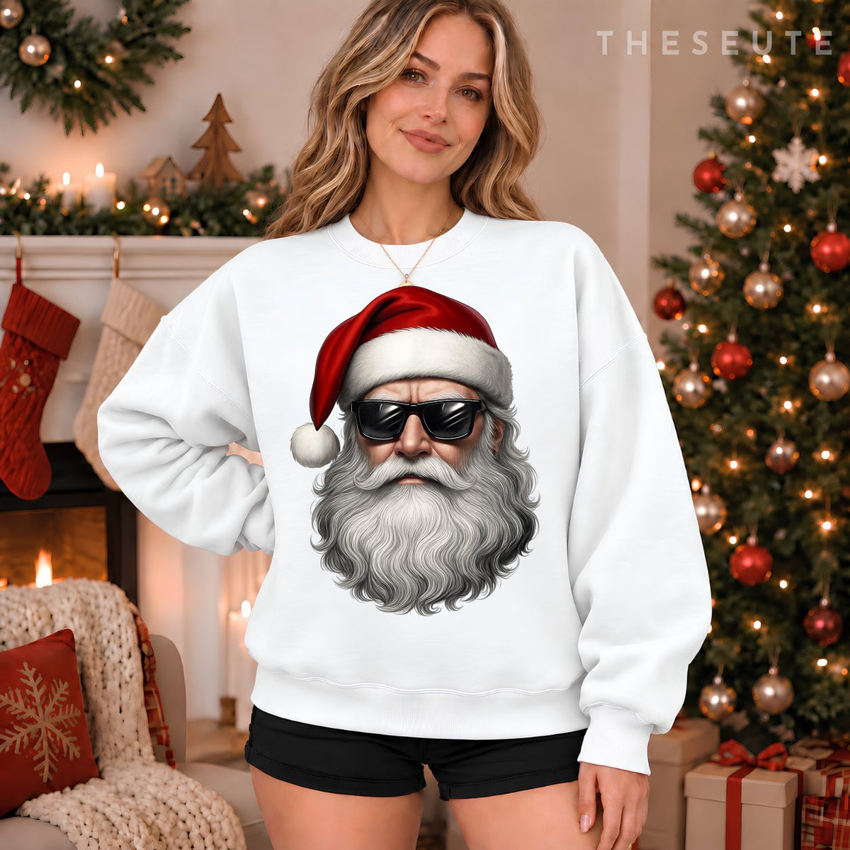 Santa Face Retro Sunglasses Funny Christmas Pajama Mens Boys Sweatshirt