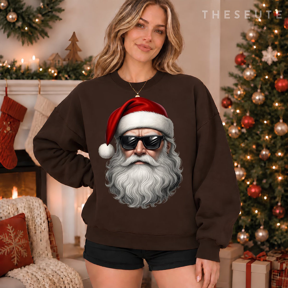 Santa Face Retro Sunglasses Funny Christmas Pajama Mens Boys Sweatshirt