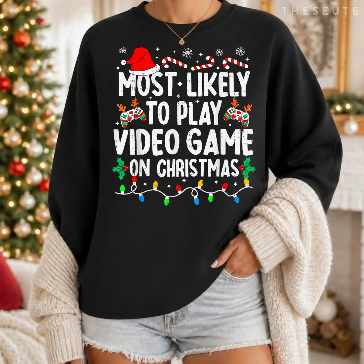 Most Likely to Play Video Games On Christmas Family Matching Sweatshirt