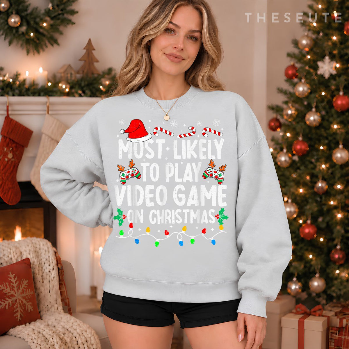 Most Likely to Play Video Games On Christmas Family Matching Sweatshirt