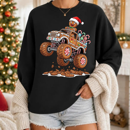 Monster Truck Gingerbread Man Funny Christmas Baking Sweatshirt