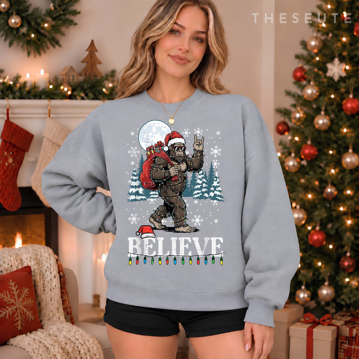 Christmas Bigfoot Believe Funny Xmas Sasquatch Men Women Kid Sweatshirt