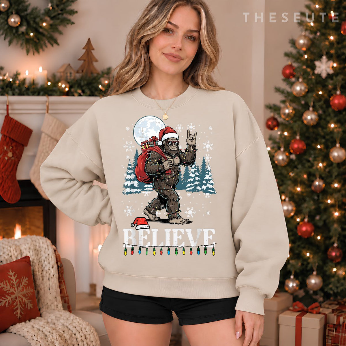 Christmas Bigfoot Believe Funny Xmas Sasquatch Men Women Kid Sweatshirt