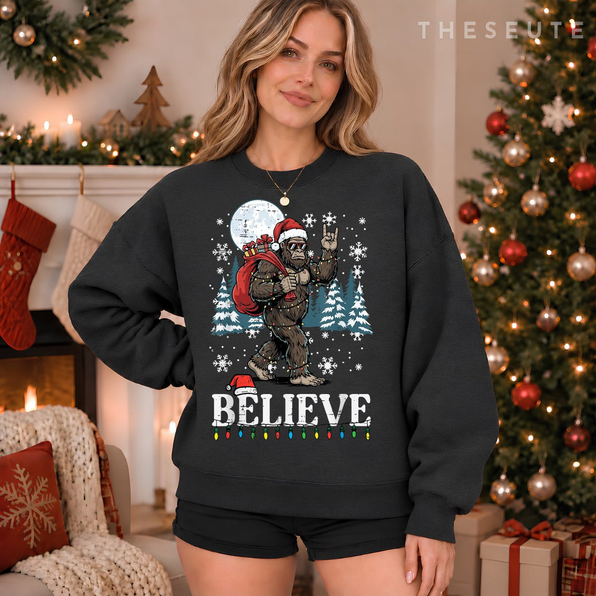 Christmas Bigfoot Believe Funny Xmas Sasquatch Men Women Kid Sweatshirt