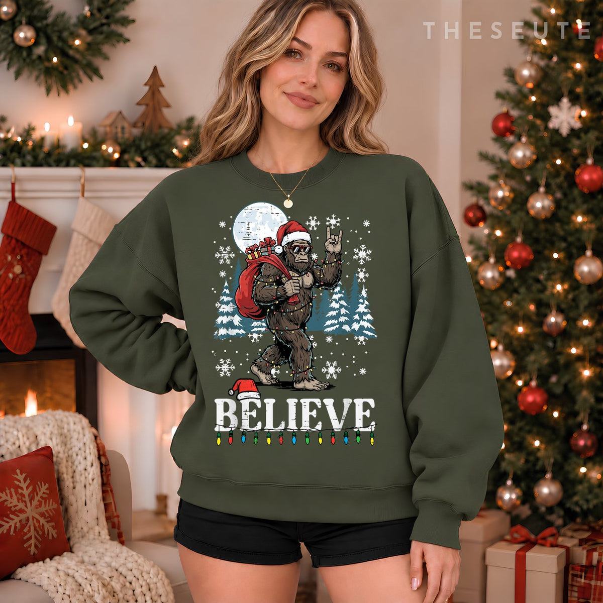 Christmas Bigfoot Believe Funny Xmas Sasquatch Men Women Kid Sweatshirt