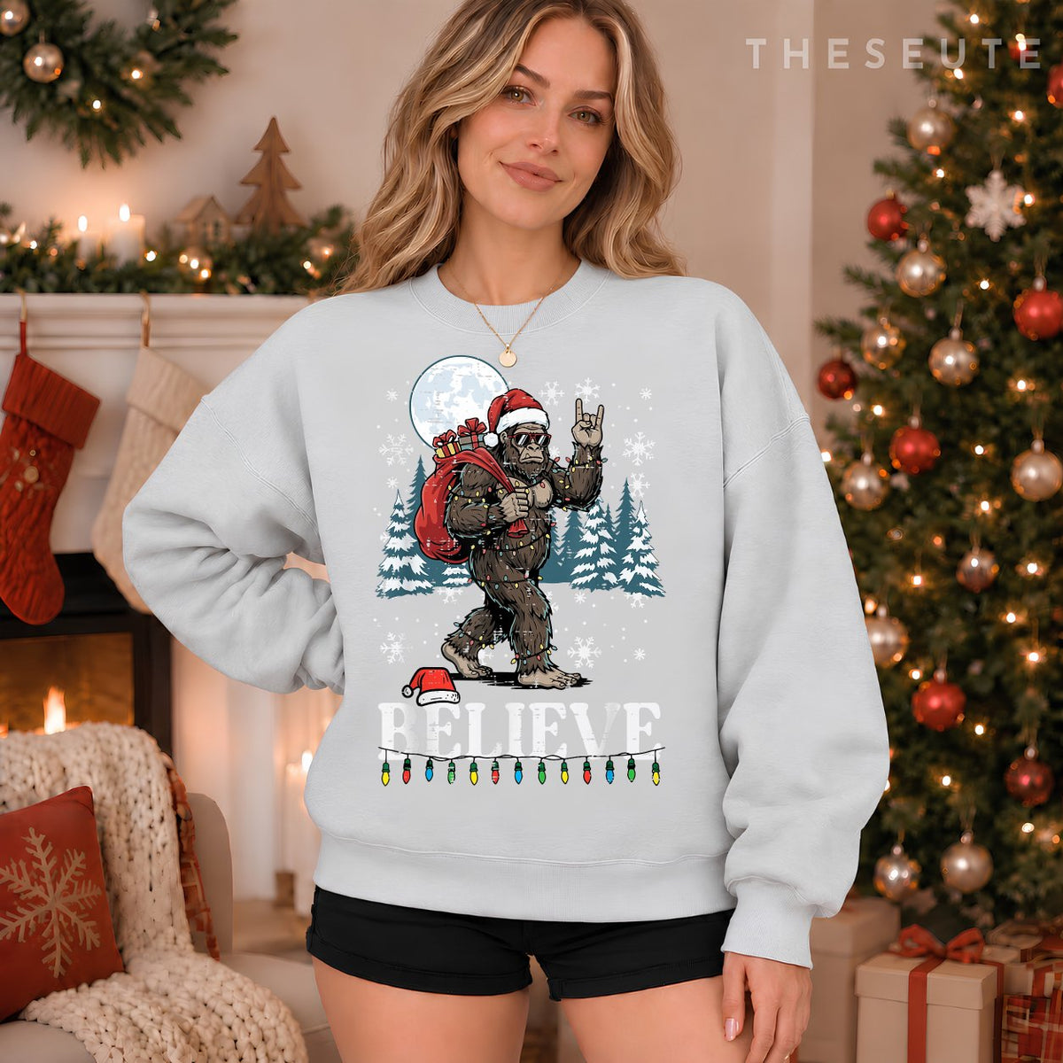 Christmas Bigfoot Believe Funny Xmas Sasquatch Men Women Kid Sweatshirt