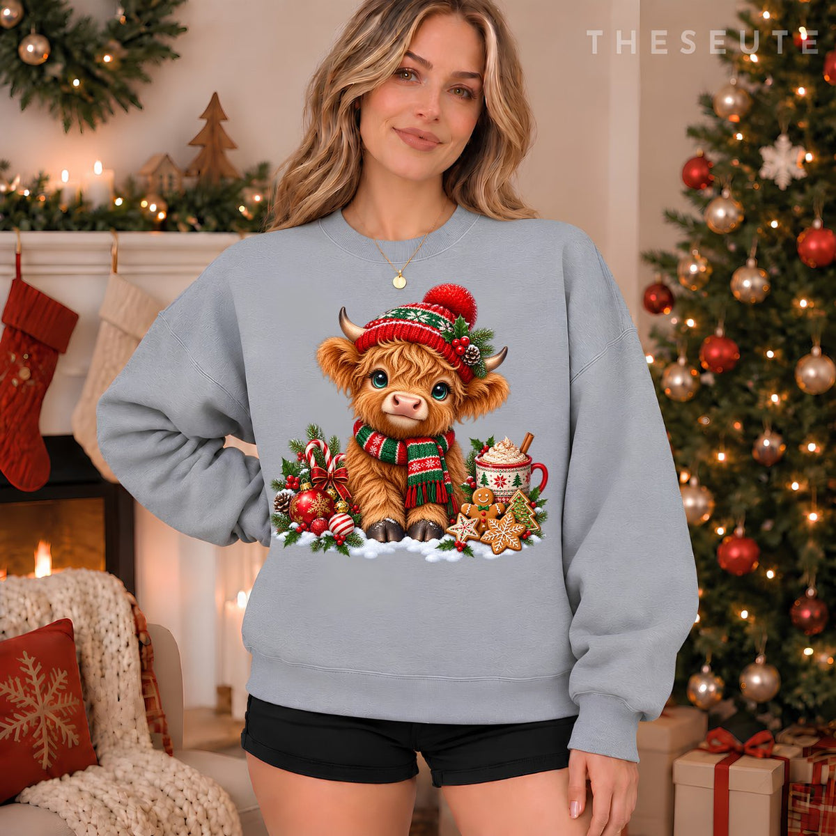 Funny Xmas Merry Moo Cows Highland Cow Christmas Snowman Sweatshirt