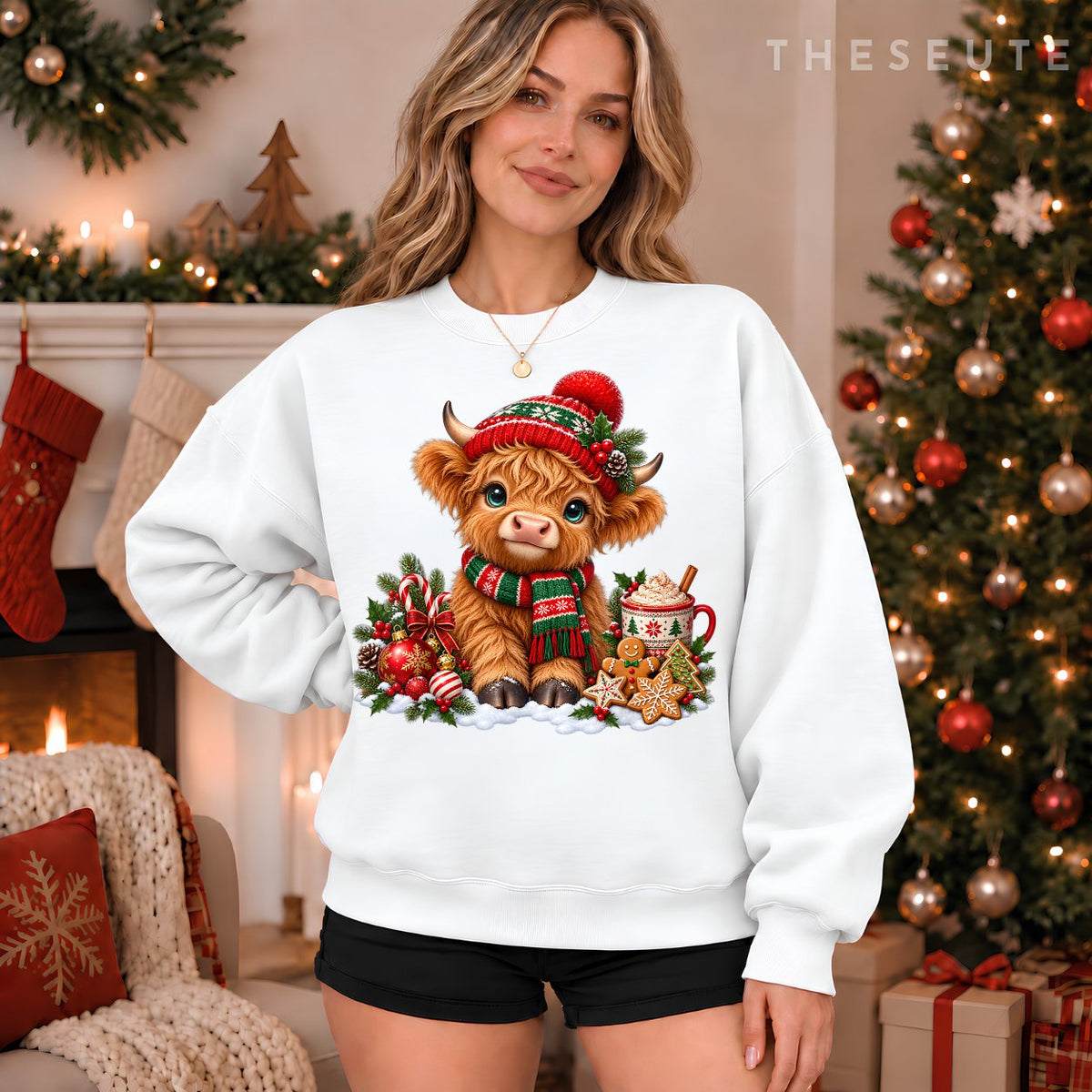 Funny Xmas Merry Moo Cows Highland Cow Christmas Snowman Sweatshirt