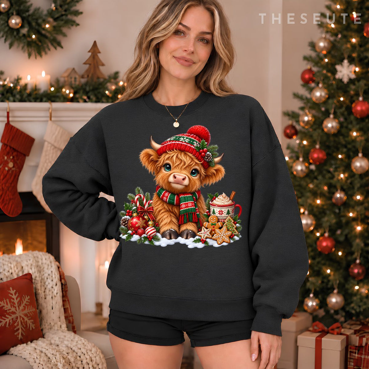 Funny Xmas Merry Moo Cows Highland Cow Christmas Snowman Sweatshirt
