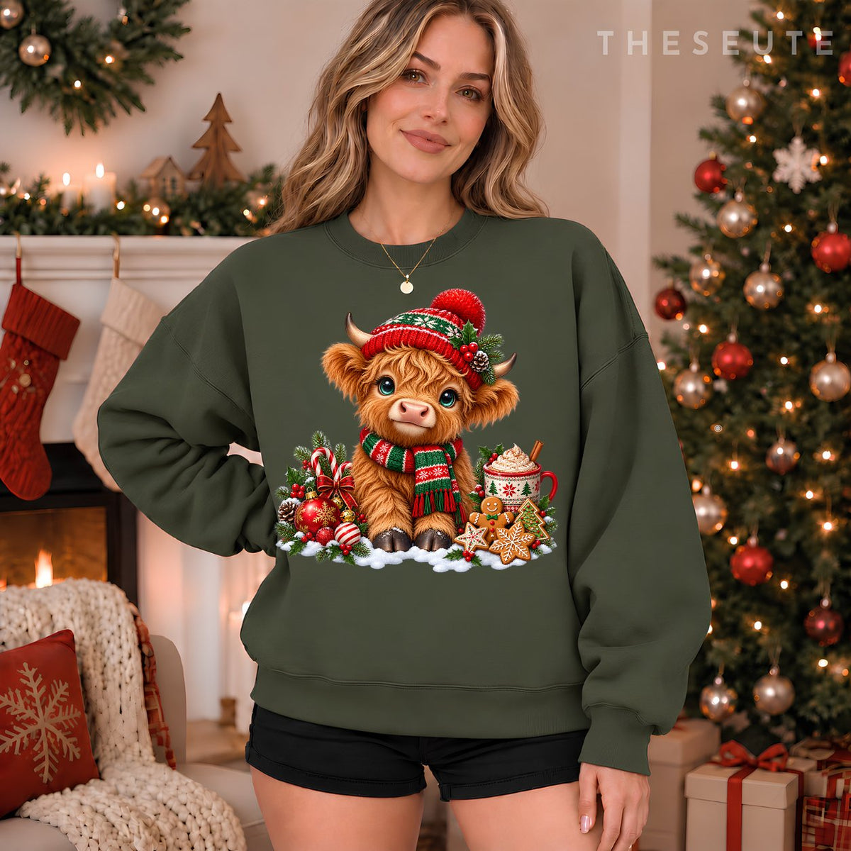 Funny Xmas Merry Moo Cows Highland Cow Christmas Snowman Sweatshirt