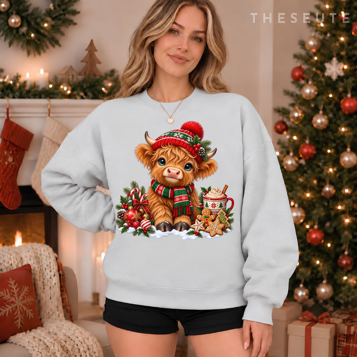 Funny Xmas Merry Moo Cows Highland Cow Christmas Snowman Sweatshirt