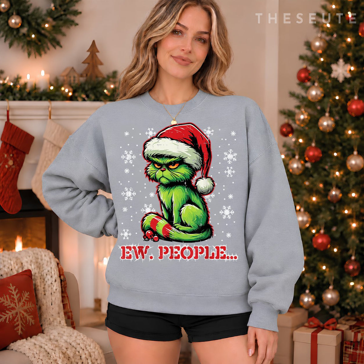 Christmas Cat Santa Ew People Funny Xmas Men Women Kids Sweatshirt
