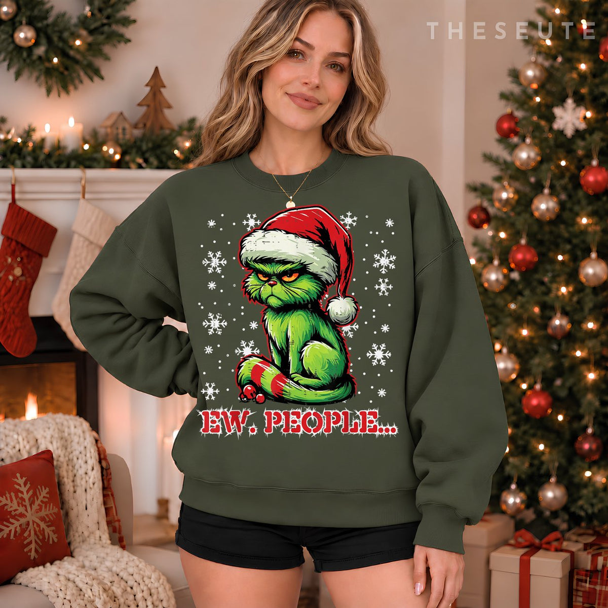 Christmas Cat Santa Ew People Funny Xmas Men Women Kids Sweatshirt
