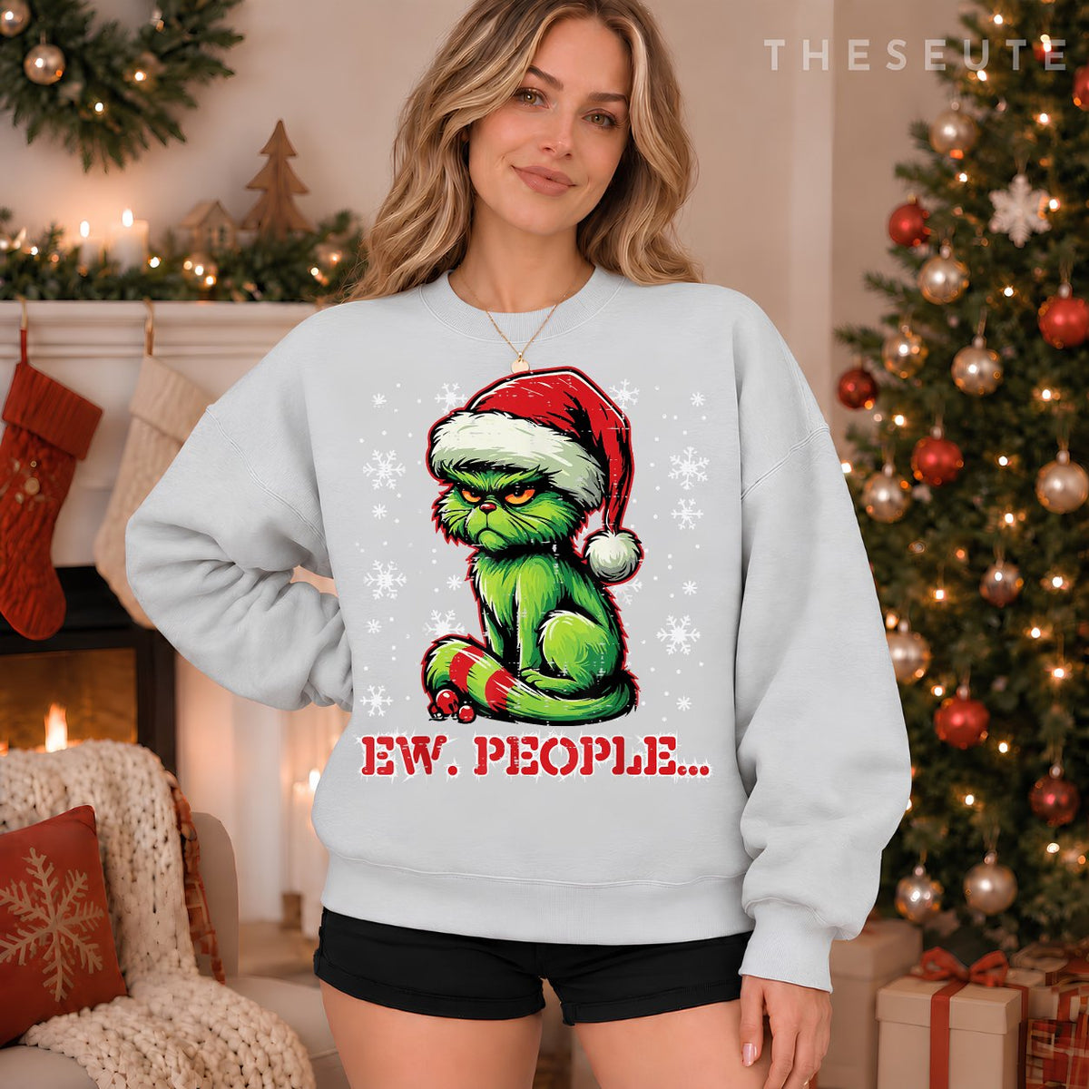 Christmas Cat Santa Ew People Funny Xmas Men Women Kids Sweatshirt