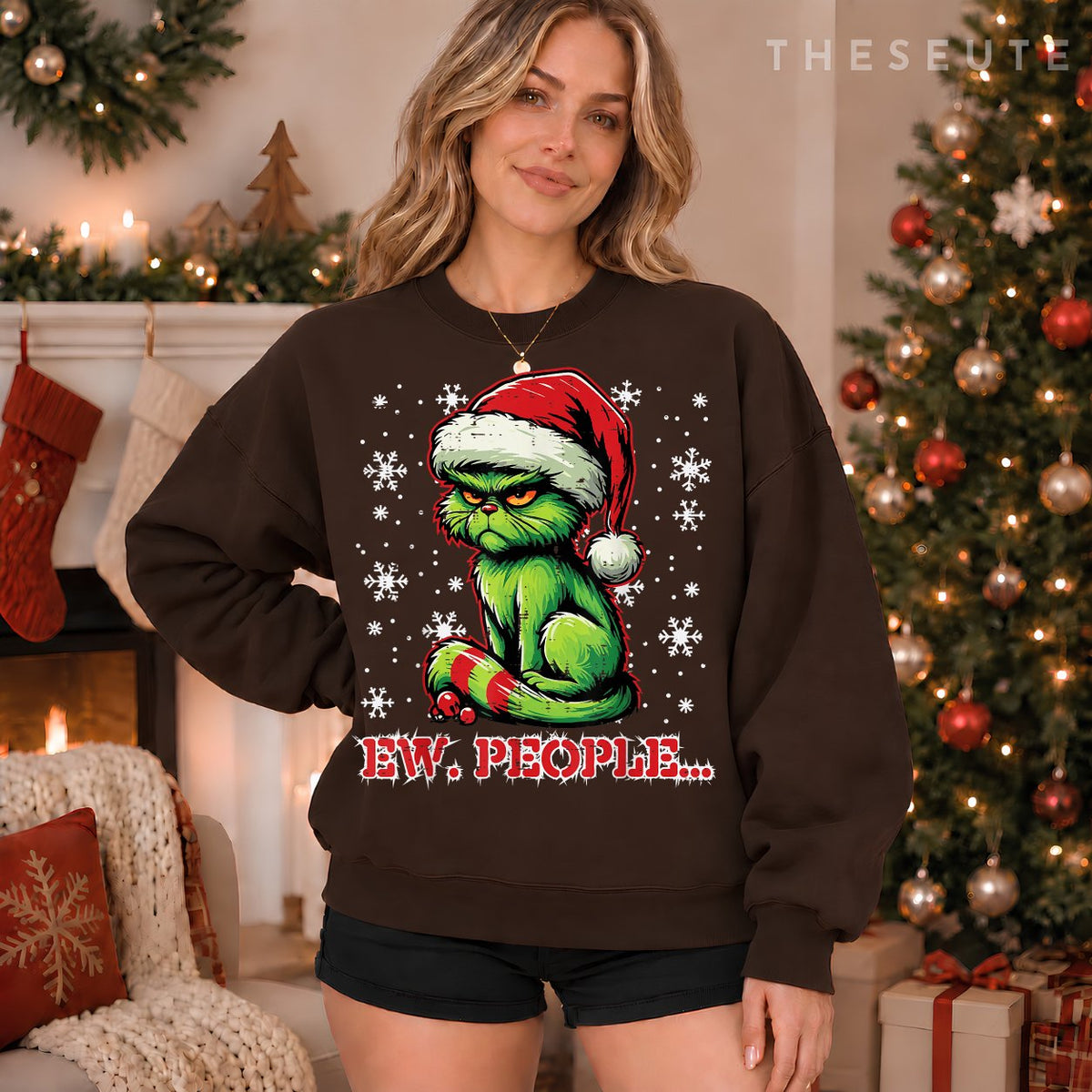 Christmas Cat Santa Ew People Funny Xmas Men Women Kids Sweatshirt