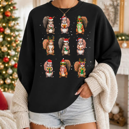 Squirrels Christmas Lights Decor Funny Squirrel Lover Pajama Sweatshirt