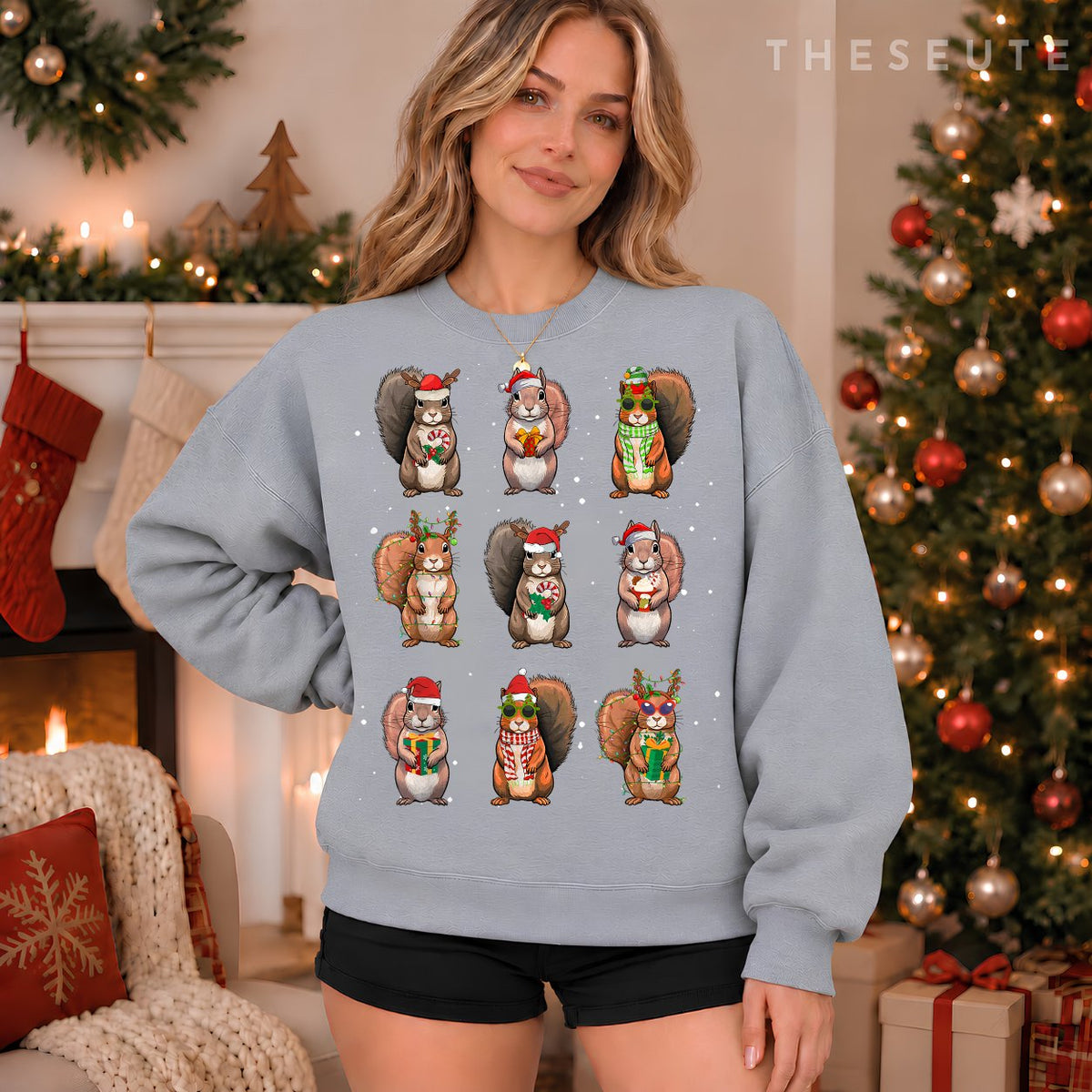 Squirrels Christmas Lights Decor Funny Squirrel Lover Pajama Sweatshirt