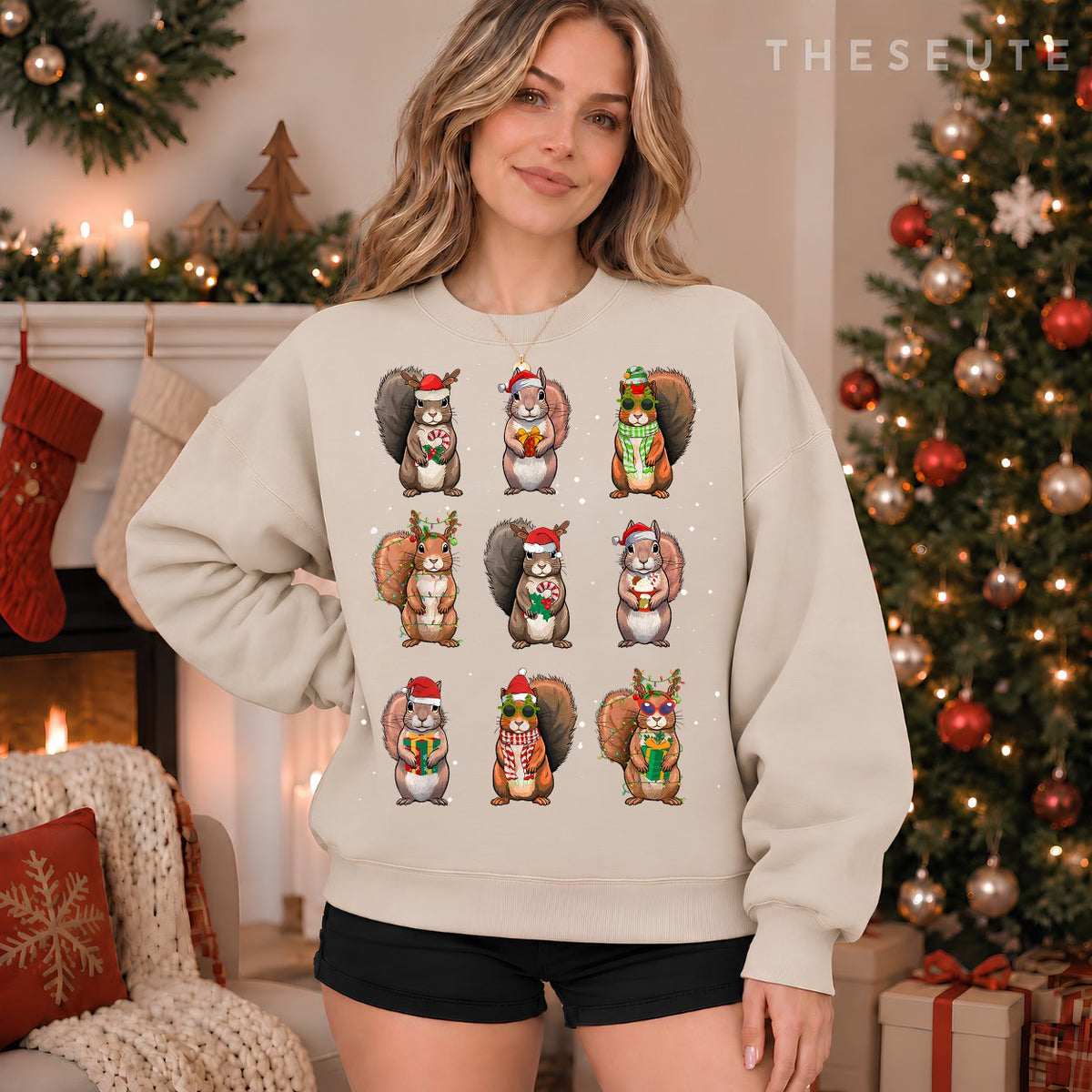 Squirrels Christmas Lights Decor Funny Squirrel Lover Pajama Sweatshirt