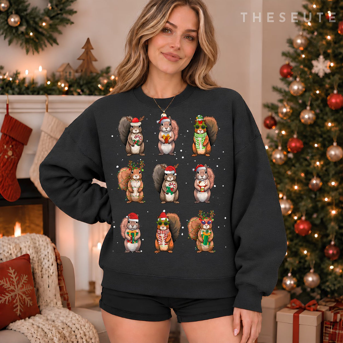 Squirrels Christmas Lights Decor Funny Squirrel Lover Pajama Sweatshirt