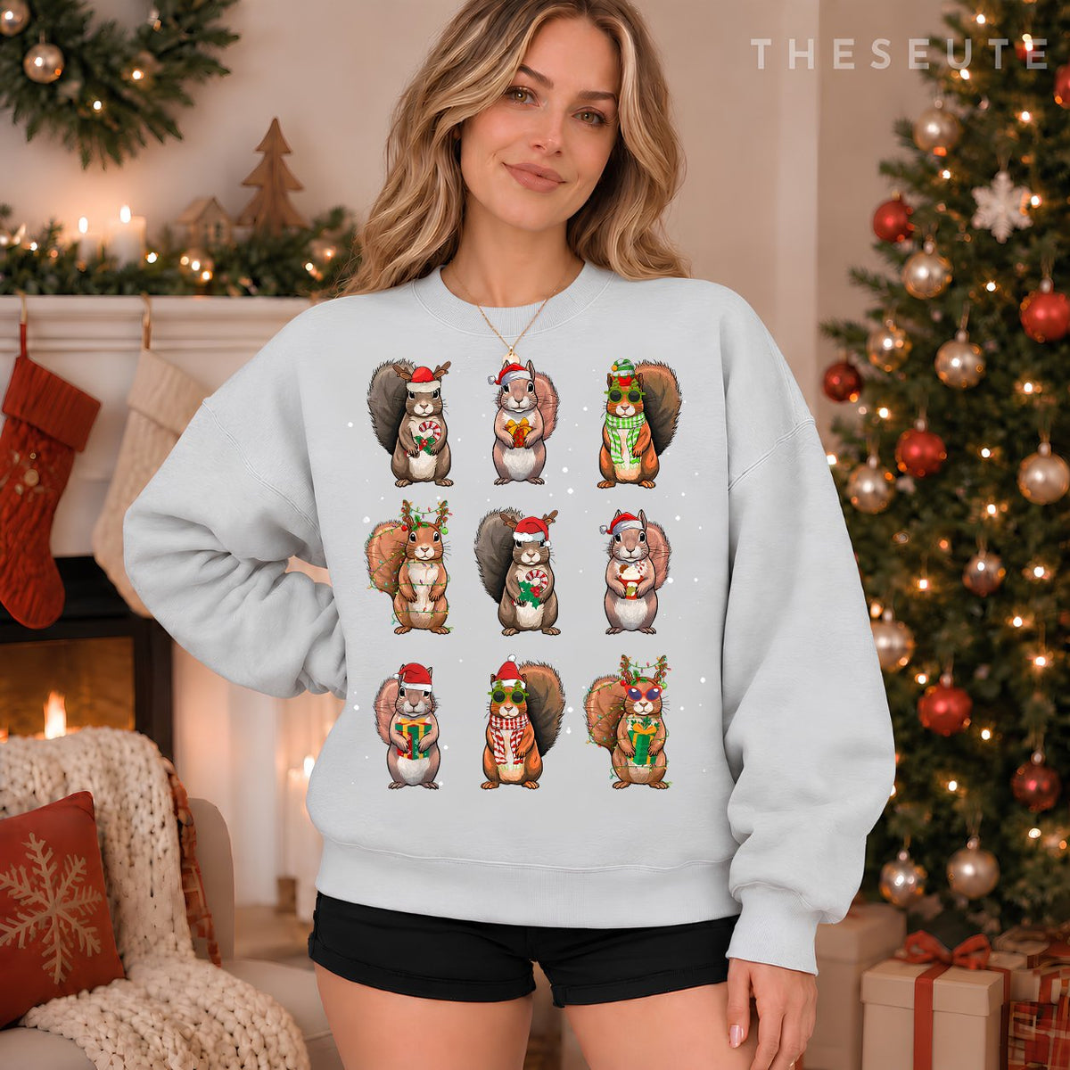 Squirrels Christmas Lights Decor Funny Squirrel Lover Pajama Sweatshirt