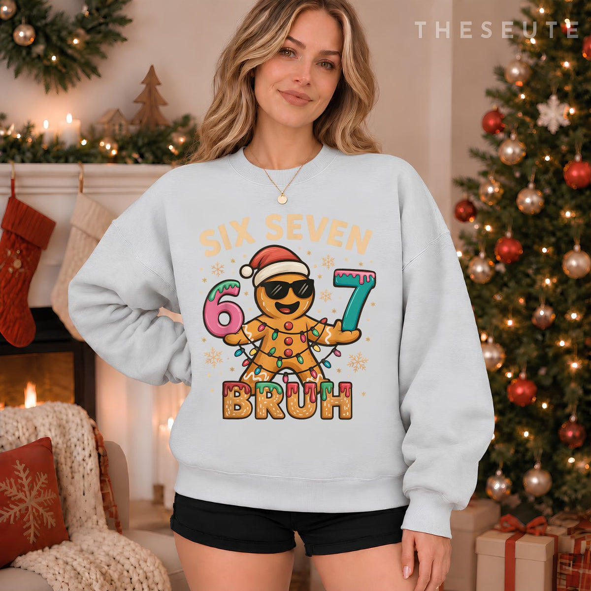 Bruh 67 Christmas Six Seven Gingerbreadman Boys 67 Christmas Sweatshirt
