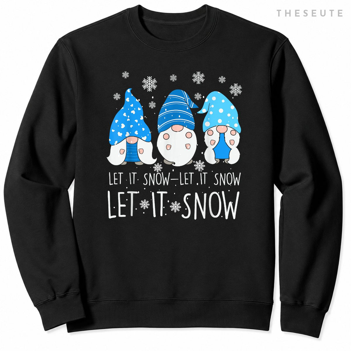 Let It Snow Cute Three Blue Gnome Matching Family Merry Xmas Sweatshirt