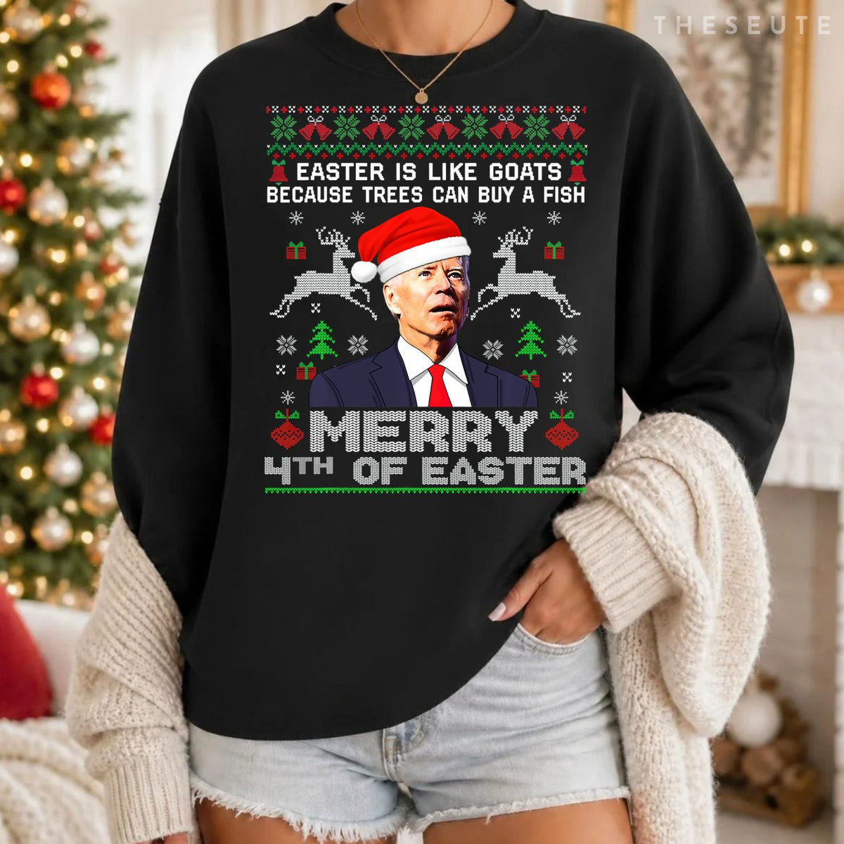 Joe Biden Happy 4th Easter Ugly Christmas Sweatshirt For Women Sweatshirt