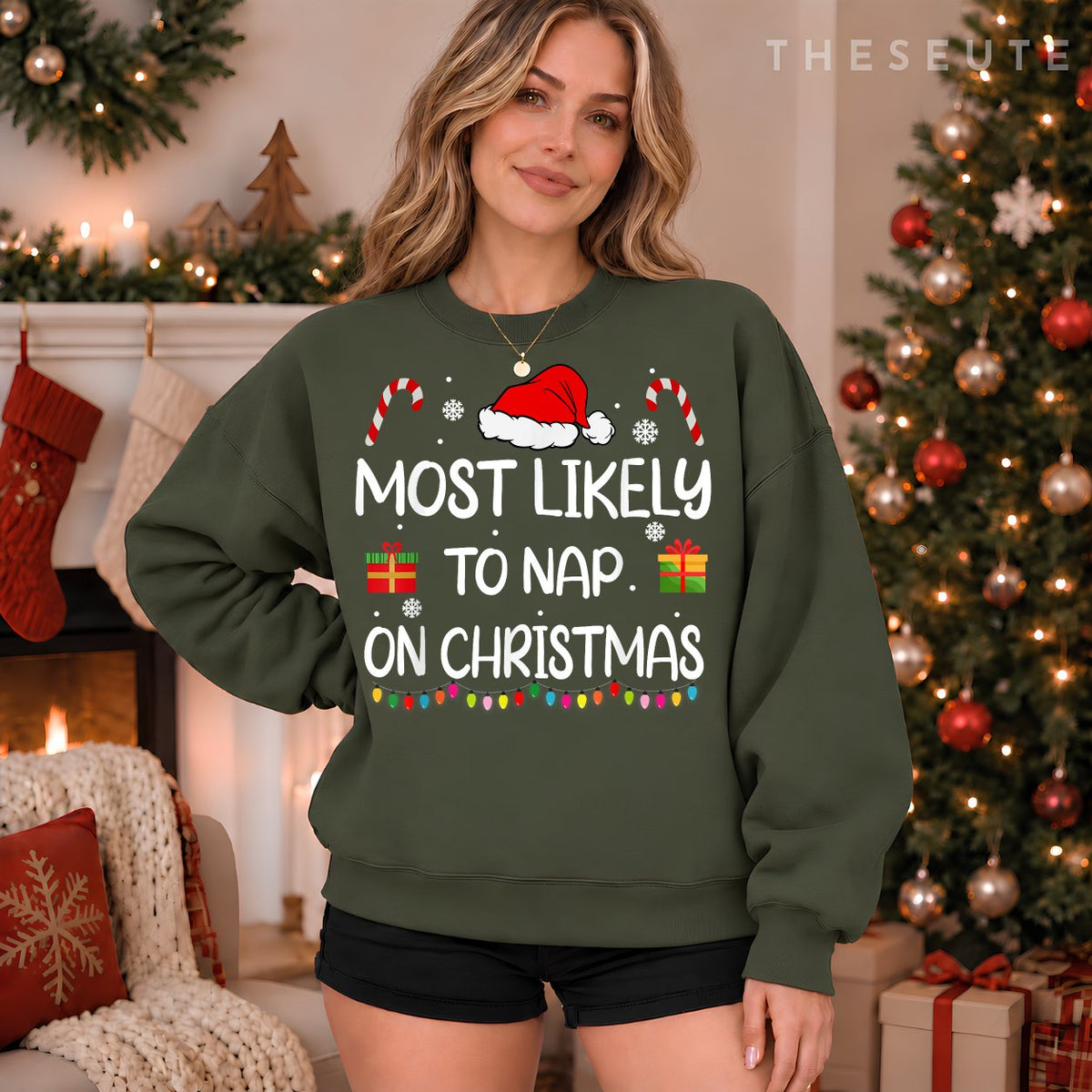 Most Likely To Nap On Christmas family funny matching Sweatshirt
