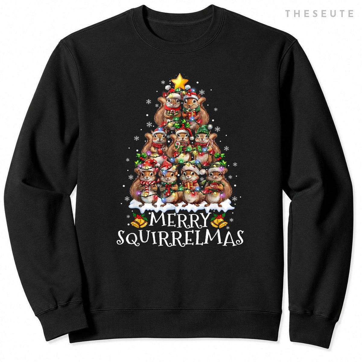 Squirrel Christmas Tree Lights Merry Squirrelmas Santa Xmas Sweatshirt