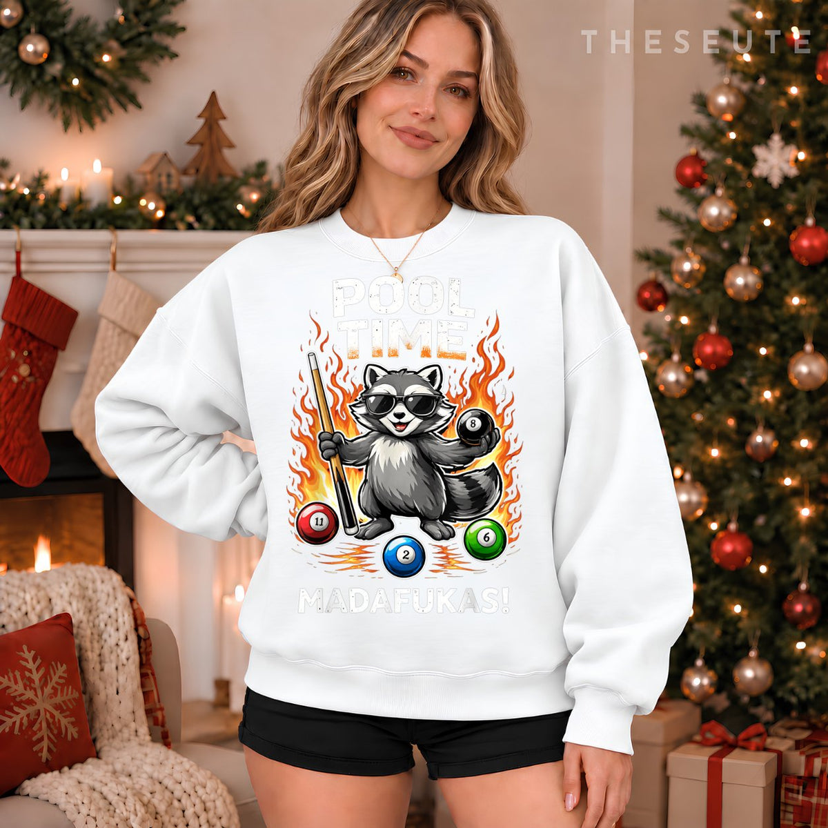 Pool Time Madafakas Funny Raccoon Billiards Player Sarcastic Sweatshirt