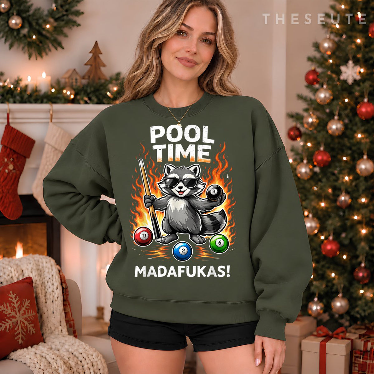 Pool Time Madafakas Funny Raccoon Billiards Player Sarcastic Sweatshirt