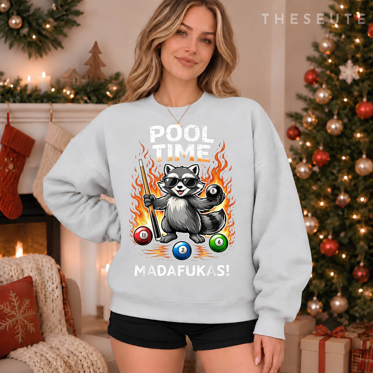 Pool Time Madafakas Funny Raccoon Billiards Player Sarcastic Sweatshirt