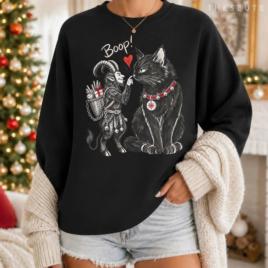 Vintage Funny Folklore Krampus Boop Yule Cat Meme Christmas Sweatshirt