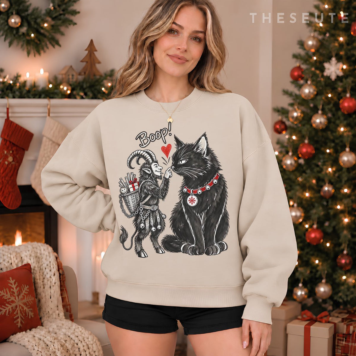 Vintage Funny Folklore Krampus Boop Yule Cat Meme Christmas Sweatshirt