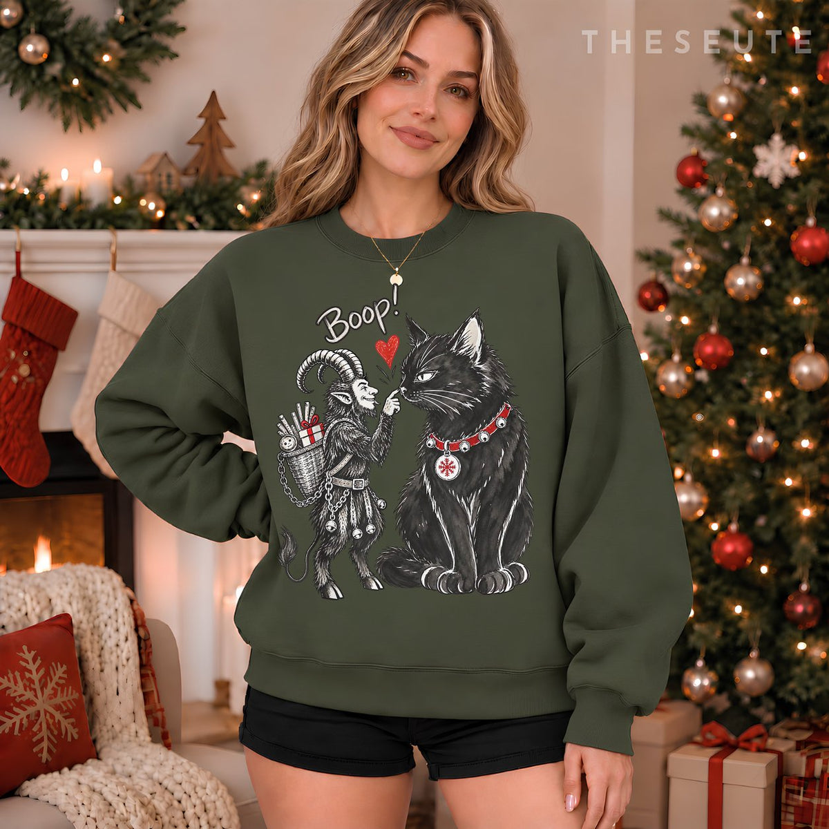 Vintage Funny Folklore Krampus Boop Yule Cat Meme Christmas Sweatshirt
