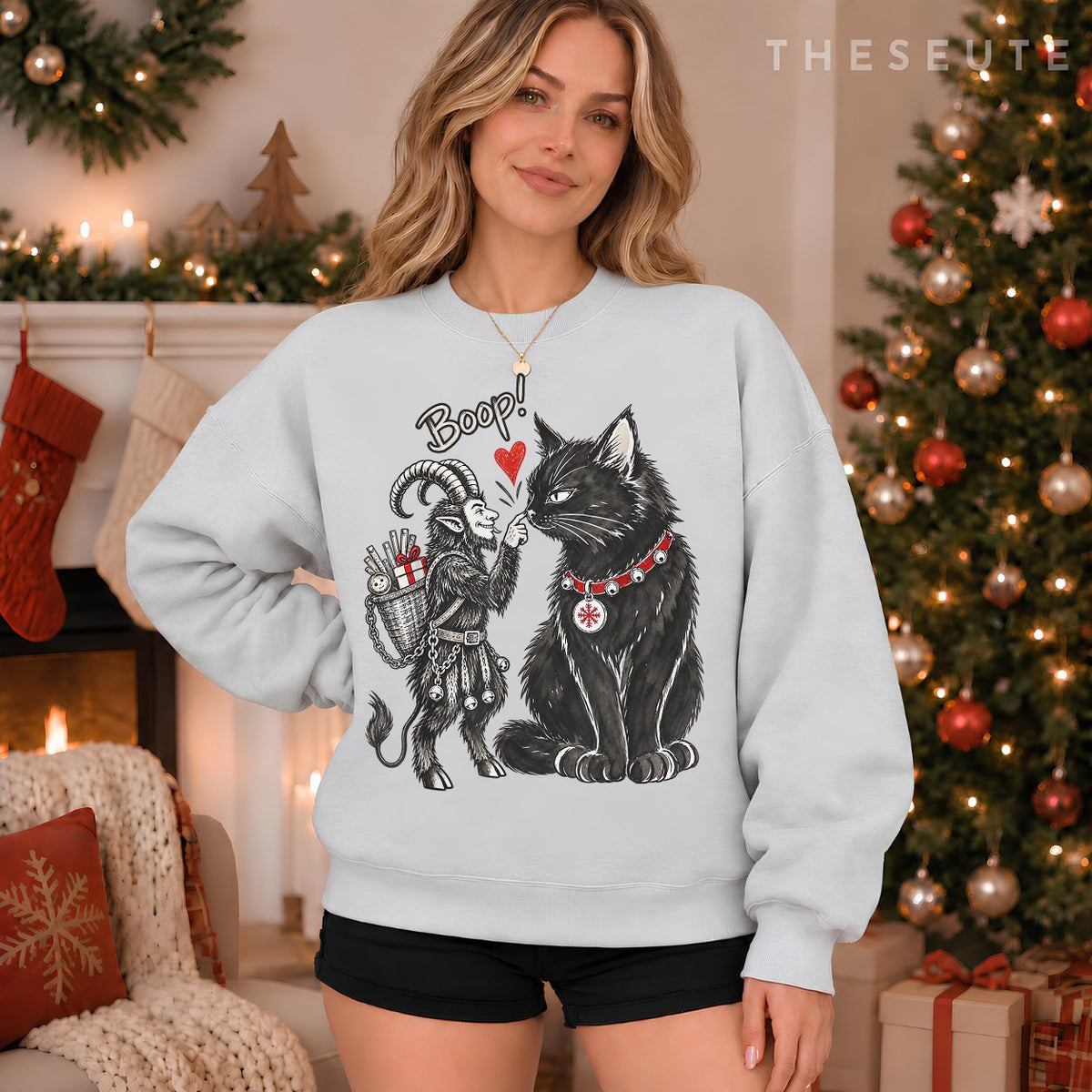 Vintage Funny Folklore Krampus Boop Yule Cat Meme Christmas Sweatshirt