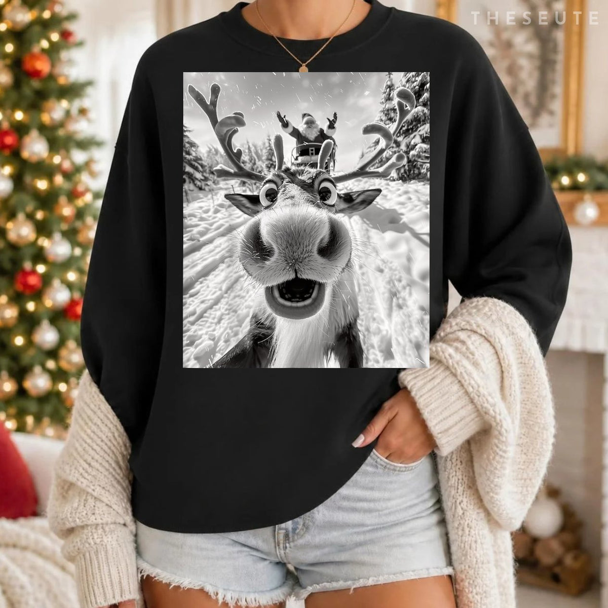 Funny Reindeer Selfie Christmas Sweatshirt