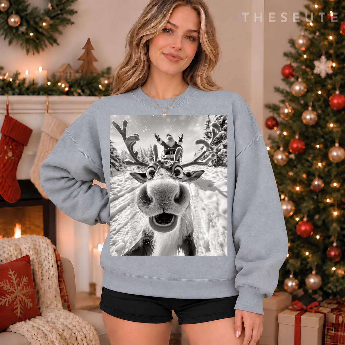 Funny Reindeer Selfie Christmas Sweatshirt