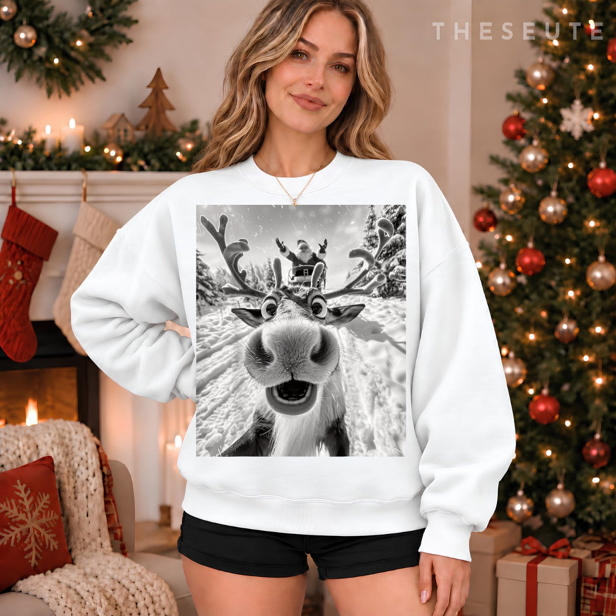 Funny Reindeer Selfie Christmas Sweatshirt