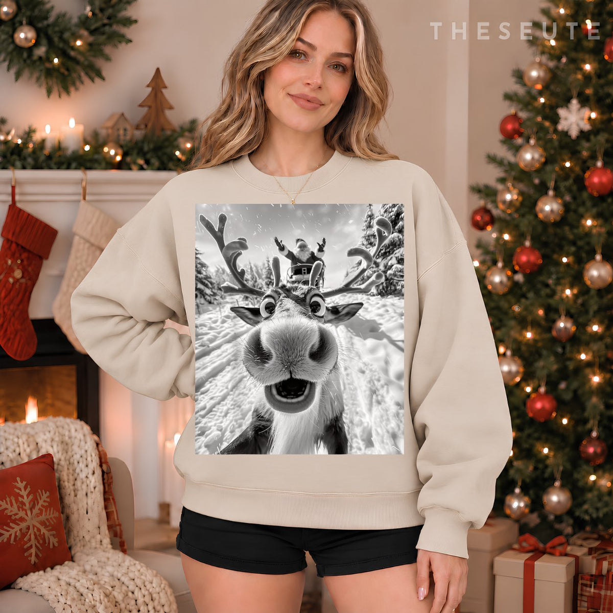 Funny Reindeer Selfie Christmas Sweatshirt