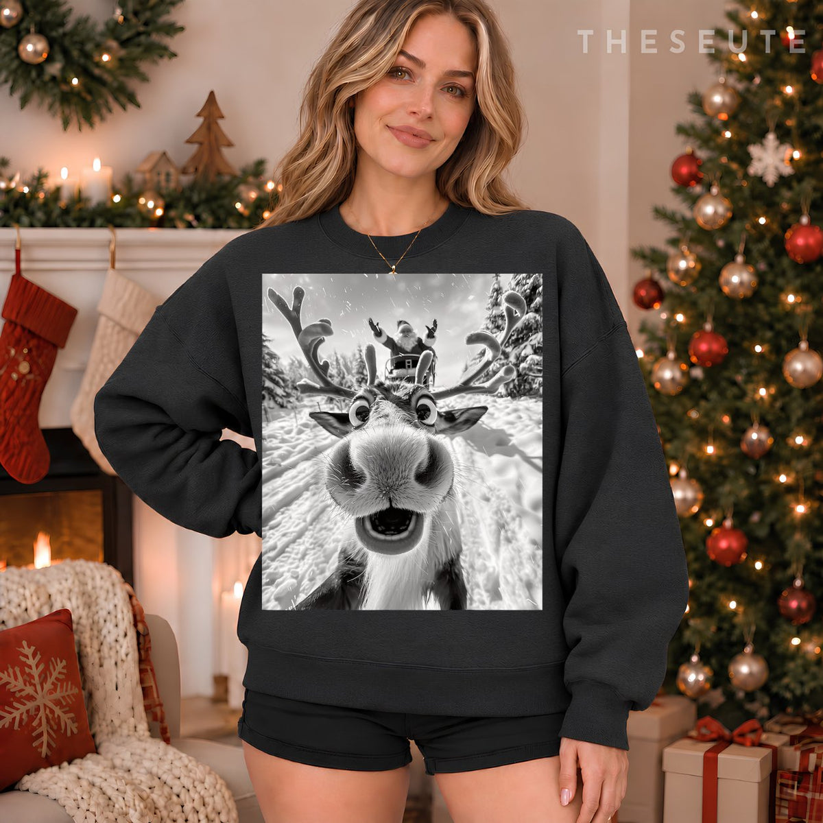 Funny Reindeer Selfie Christmas Sweatshirt