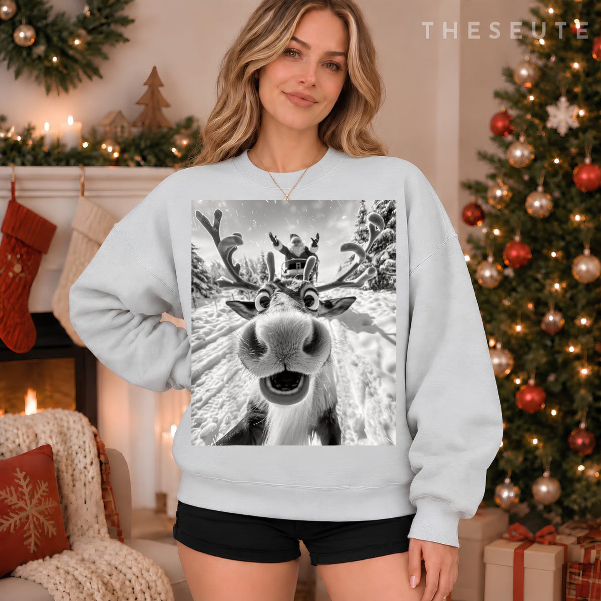 Funny Reindeer Selfie Christmas Sweatshirt