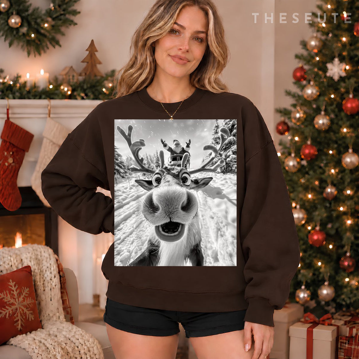 Funny Reindeer Selfie Christmas Sweatshirt