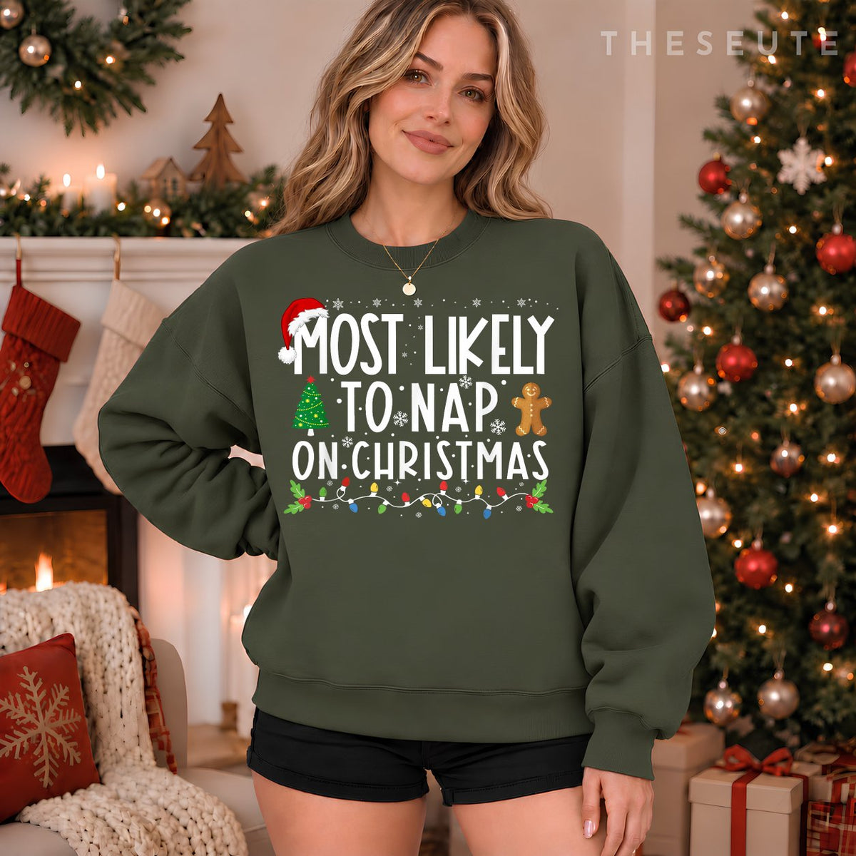Most Likely To Nap On Christmas Funny Family Christmas Sweatshirt