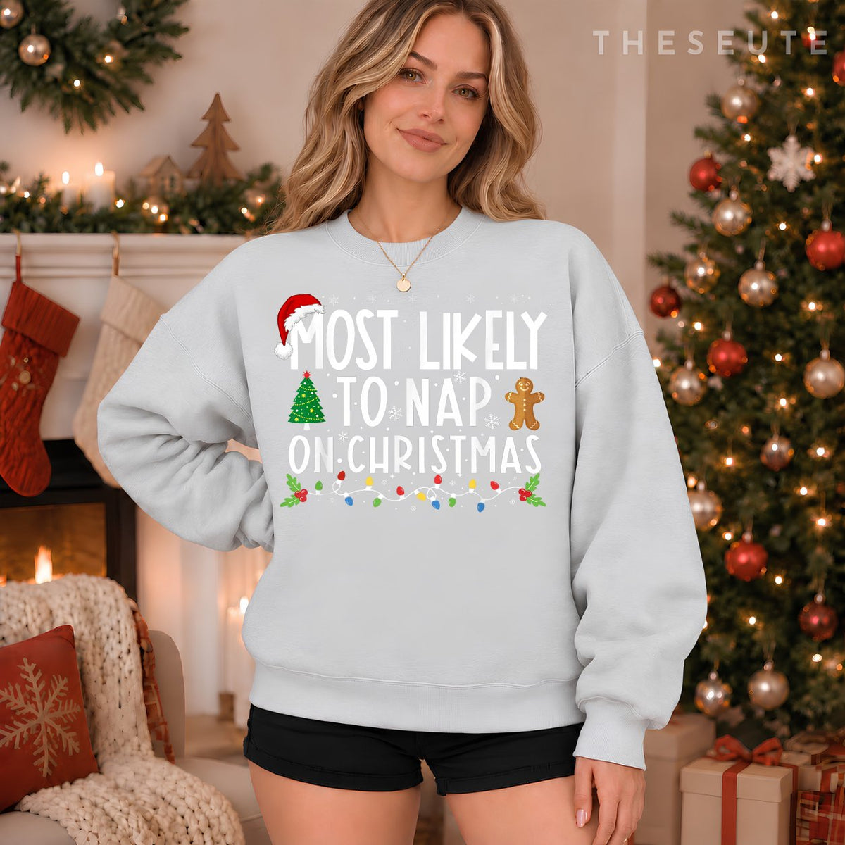 Most Likely To Nap On Christmas Funny Family Christmas Sweatshirt