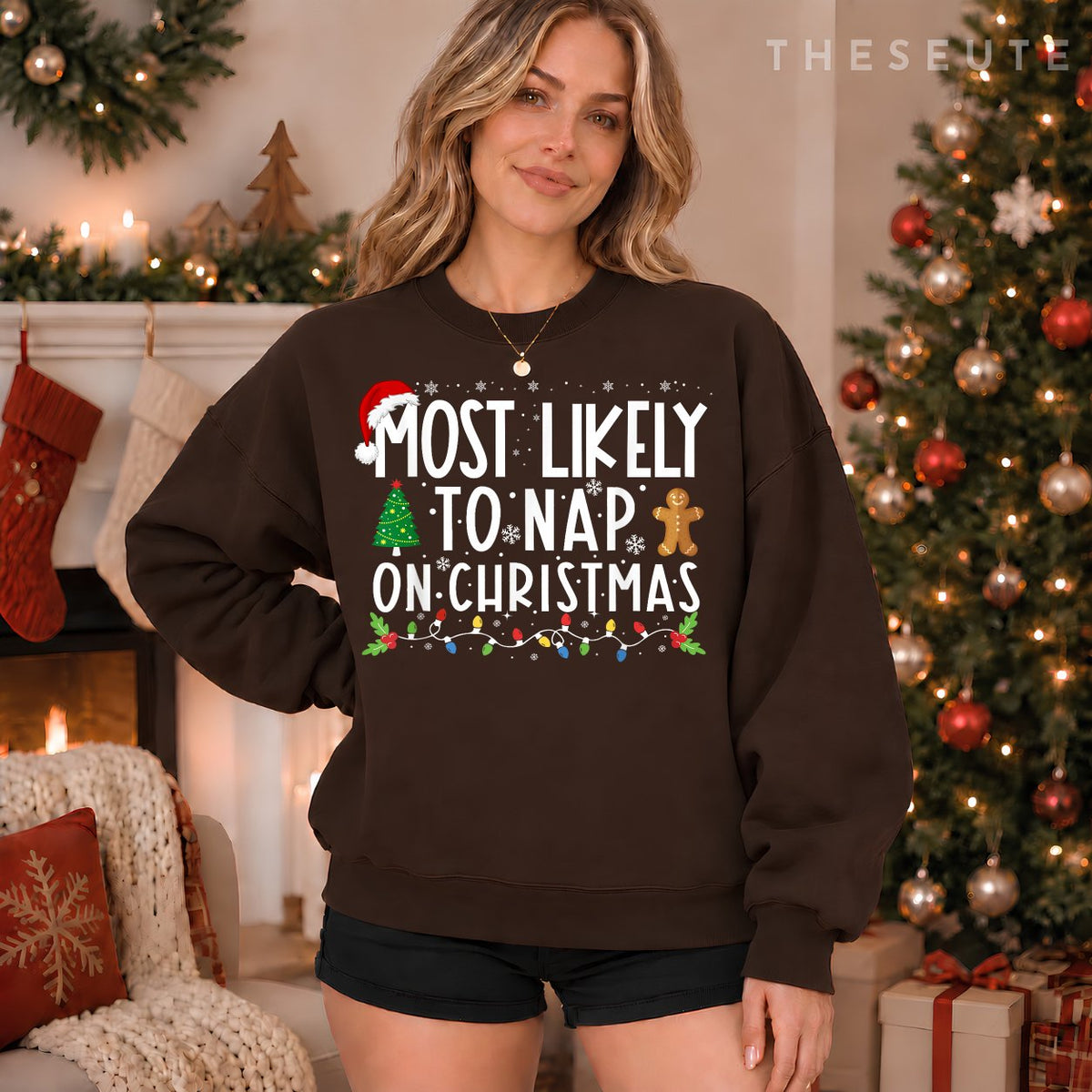 Most Likely To Nap On Christmas Funny Family Christmas Sweatshirt