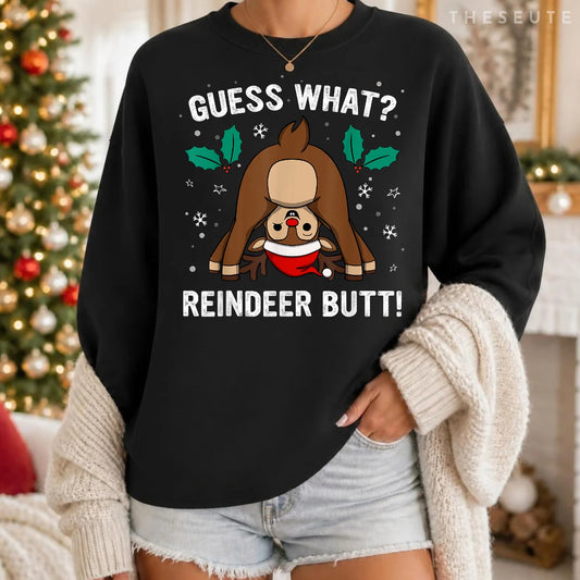 Guess What Reindeer Butt Mens & Boys Funny Ugly Christmas Sweatshirt