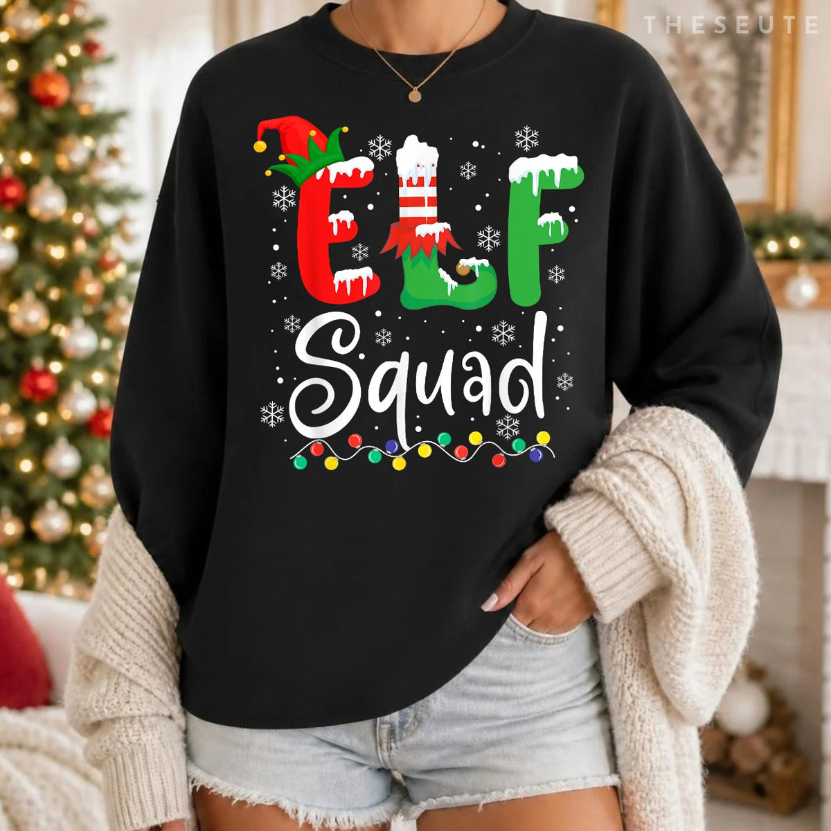 Elf Squad Funny Elf Family Christmas Matching Pajamas Xmas Sweatshirt