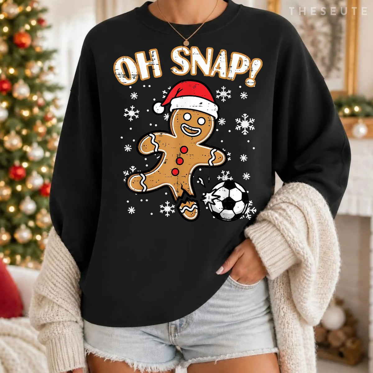Christmas Gingerbread Soccer Oh Snap Funny Xmas Boys Kid Men Sweatshirt